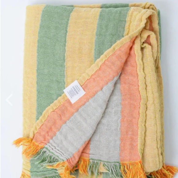 Olive + Loom Striped Blanket Towel Wrap Sarong Green Yellow FLiPSiDE Coral Gray